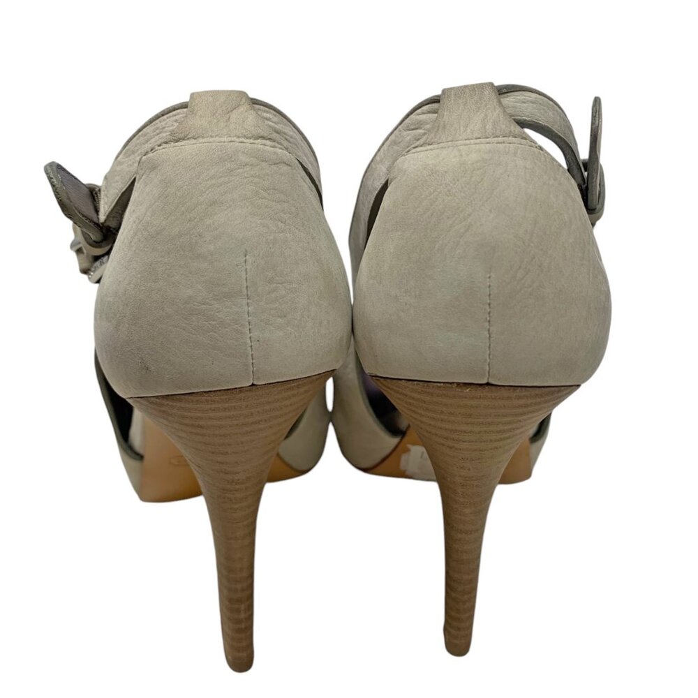 COACH Apryl Stone Nubuck Cut Out‎ Peep Toe Logo Buckle Stilettos - Picture 10 of 13